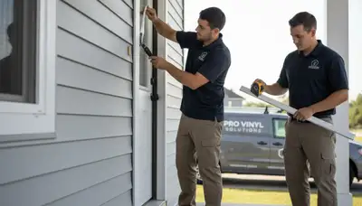 Technician repairing weather-damaged entry door at home in Shreveport, LA for Next Level Exteriors