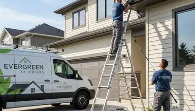 Technician performing gutter inspection on vinyl siding home in Shreveport, LA
