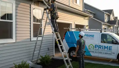 Technician repairing residential gutters and vinyl siding in Shreveport, LA for Next Level Exteriors