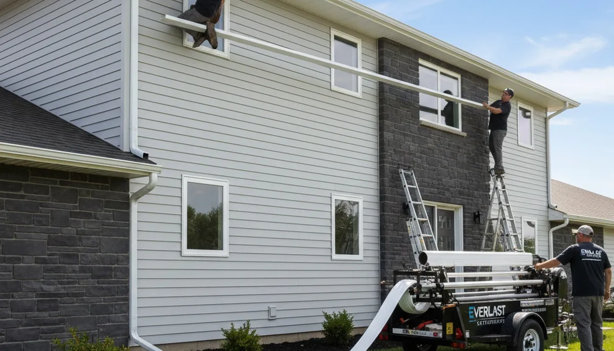 Seamless gutter installation on vinyl siding home in Shreveport, LA by Next Level Exteriors