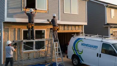 Technician installing energy-efficient vinyl windows on home exterior in Shreveport, LA